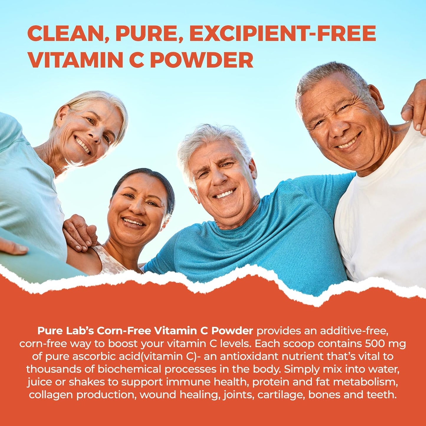 PURE LAB VITAMINS Vitamin C Powder, Corn + Sugar Free (500 mg - 250 g)