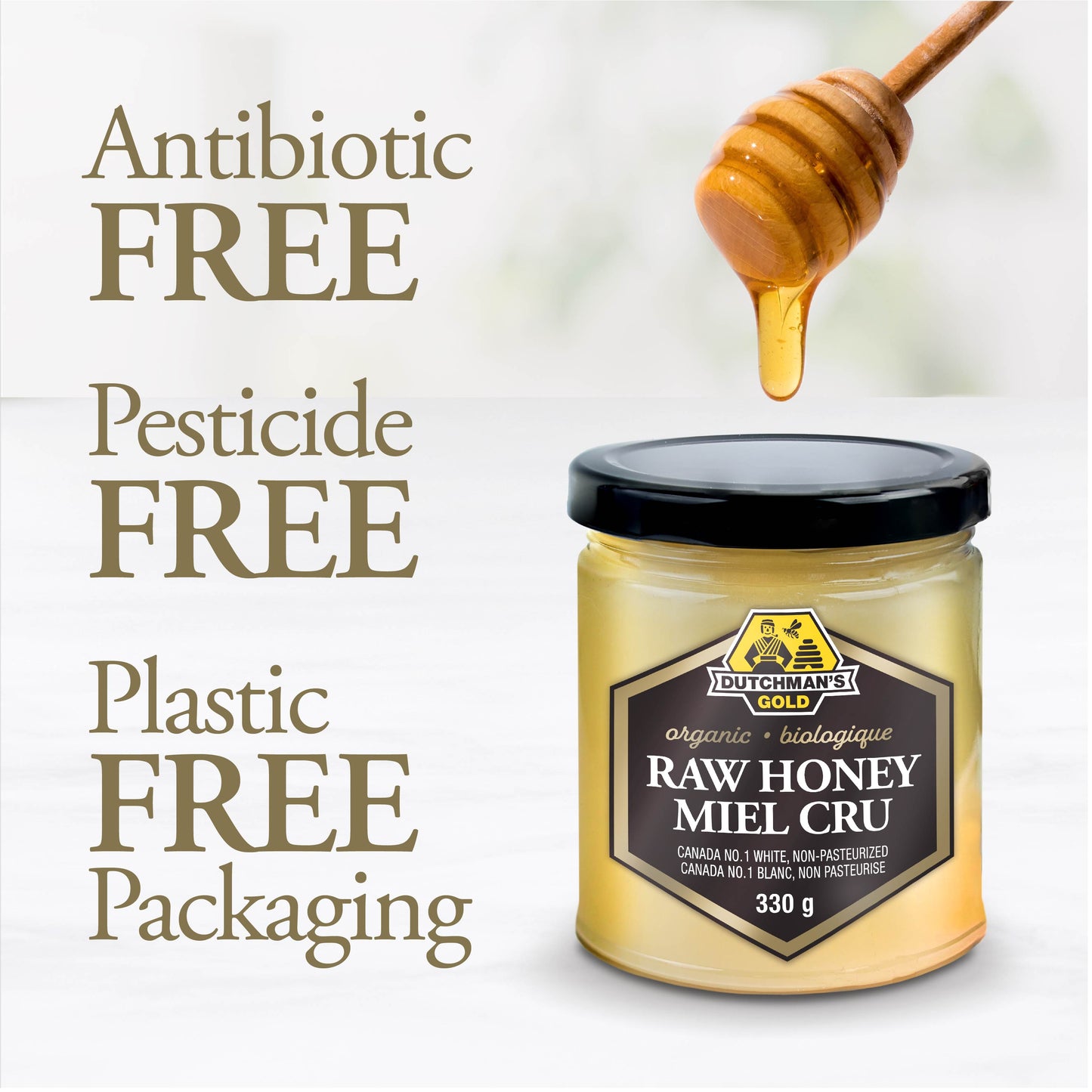 DUTCHMAN'S GOLD Organic Raw Honey 330 g