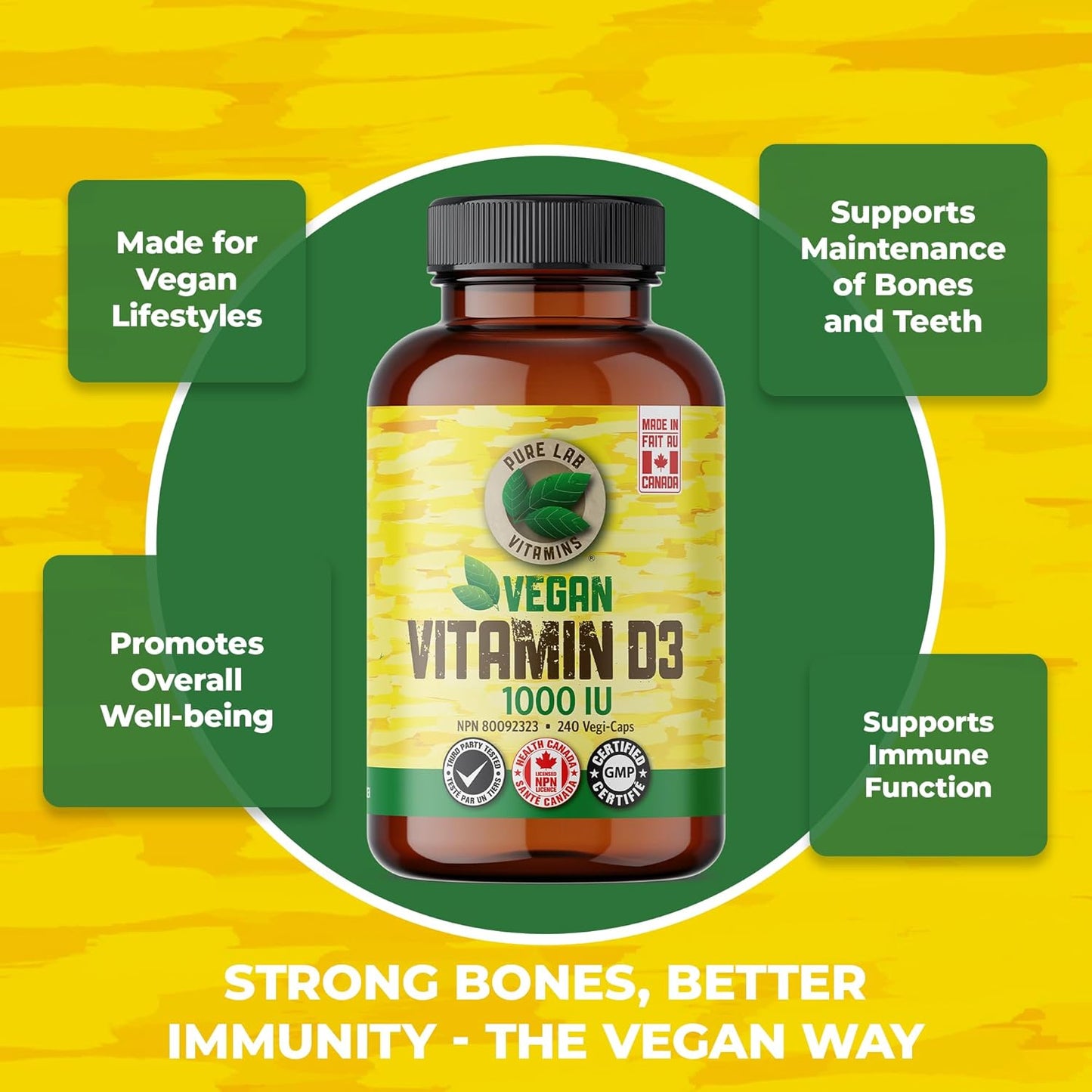 PURE LAB VITAMINS Vegan Vitamin D3 (1000 IU - 240 veg caps)