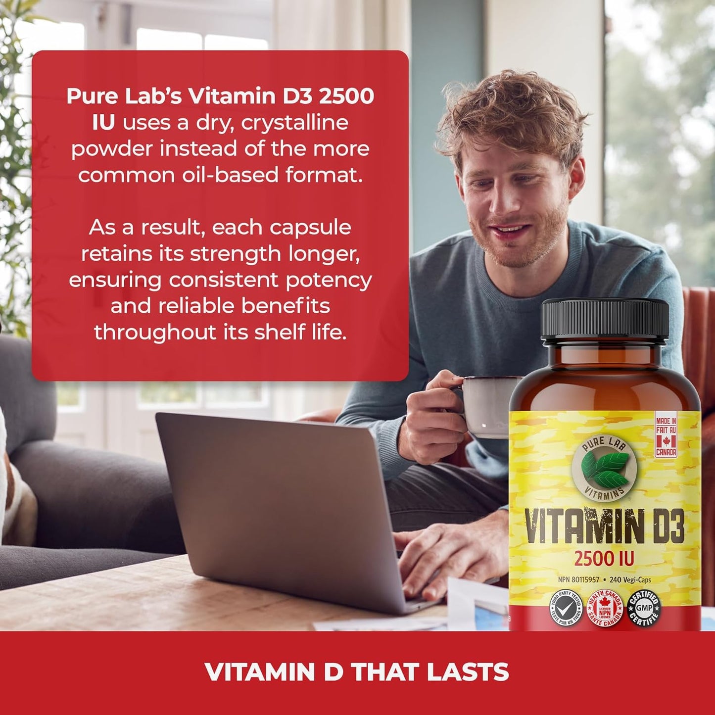 PURE LAB VITAMINS D3 (2500 IU - 240 veg caps)