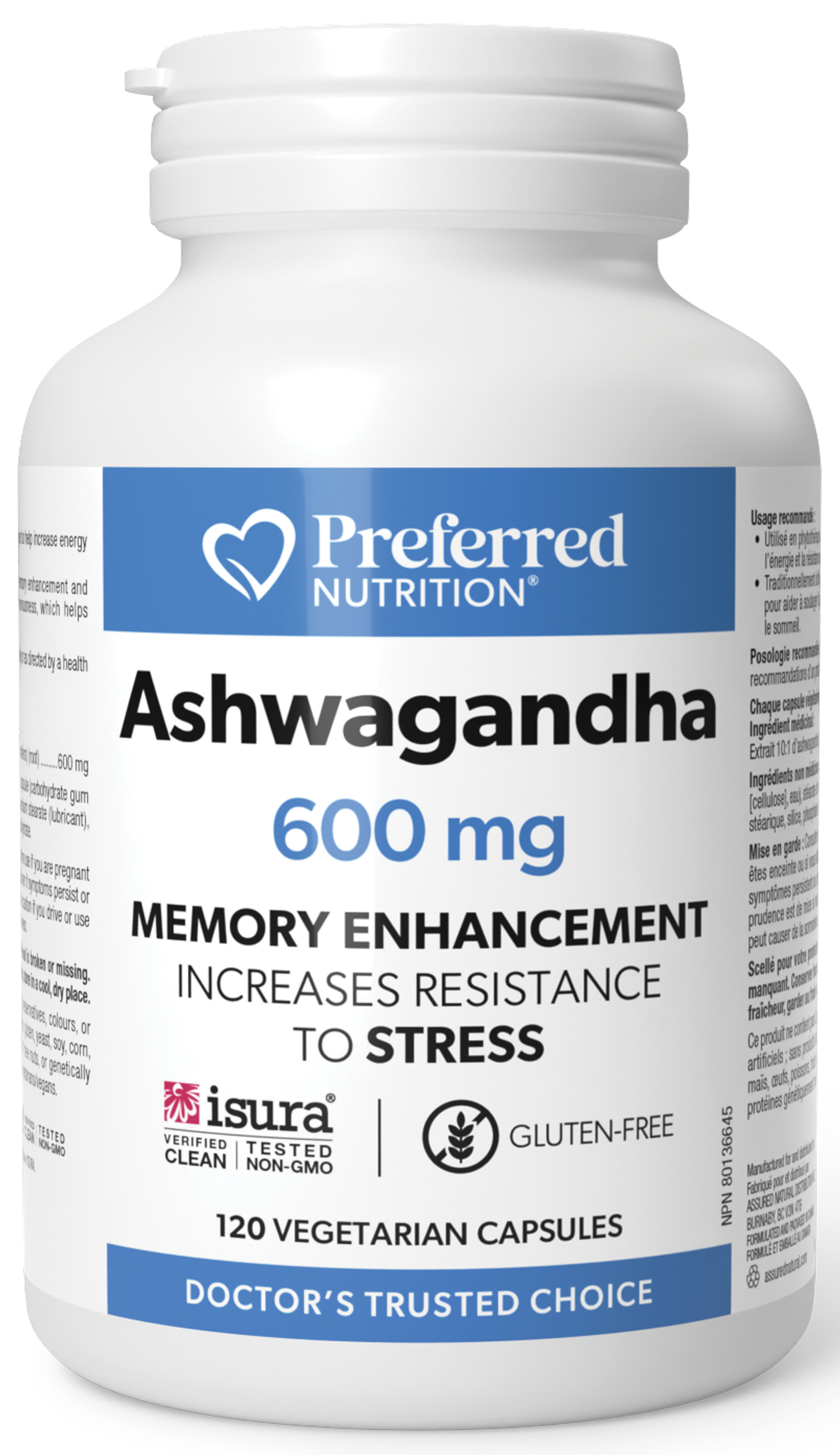 Preferred Nutrition Ashwagandha (600 mg - 120 Vegetarian Capsules)