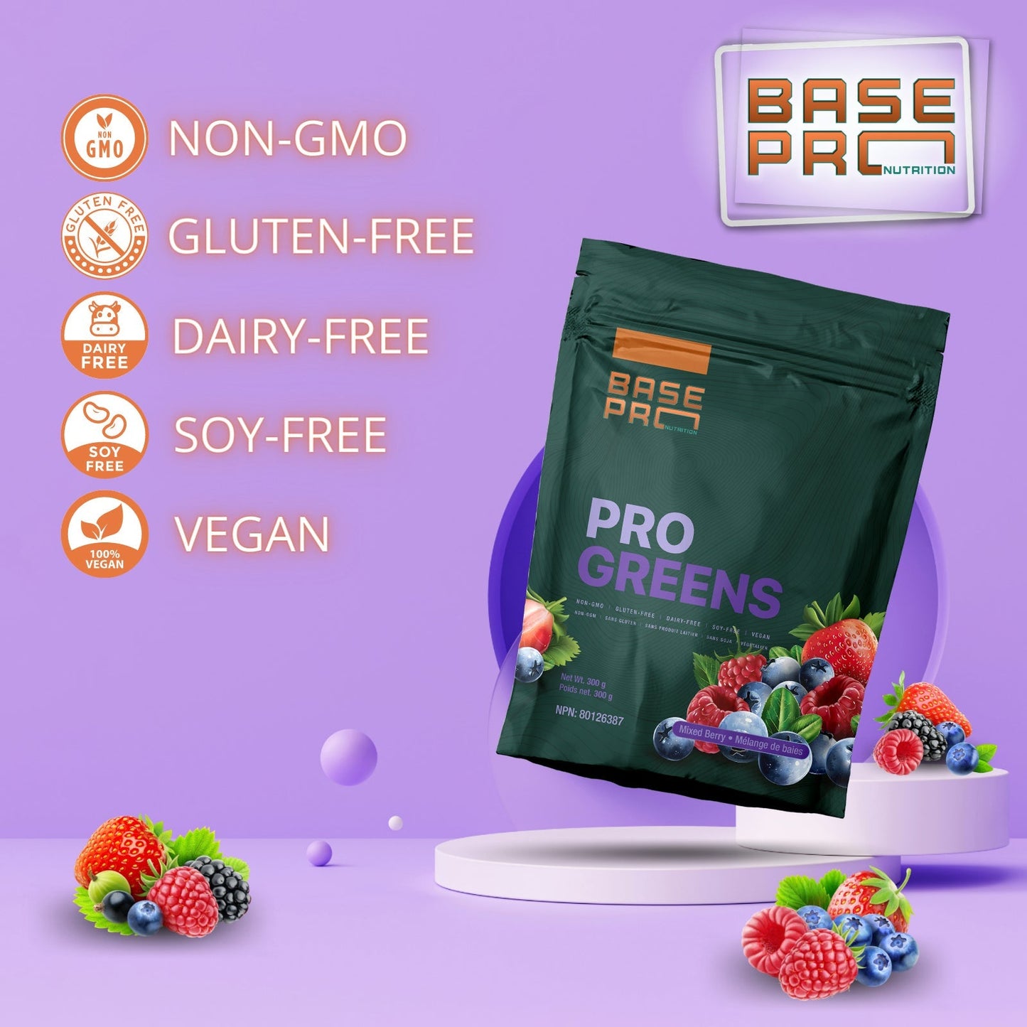 BASE PRO NUTRITION Pro Greens (Mixed Berry - 300 grams)