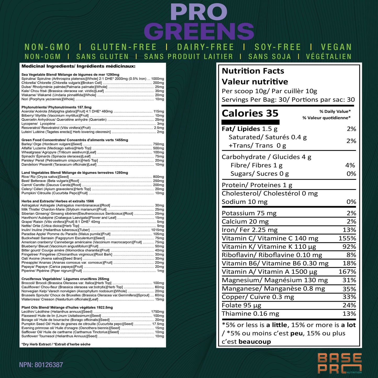 BASE PRO NUTRITION Pro Greens (Mixed Berry - 300 grams)