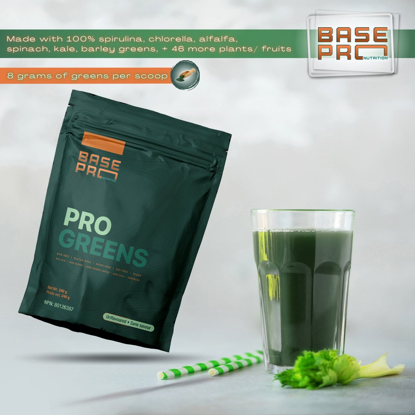 BASE PRO NUTRITION  Pro Greens (Unflavored - 240 grams)