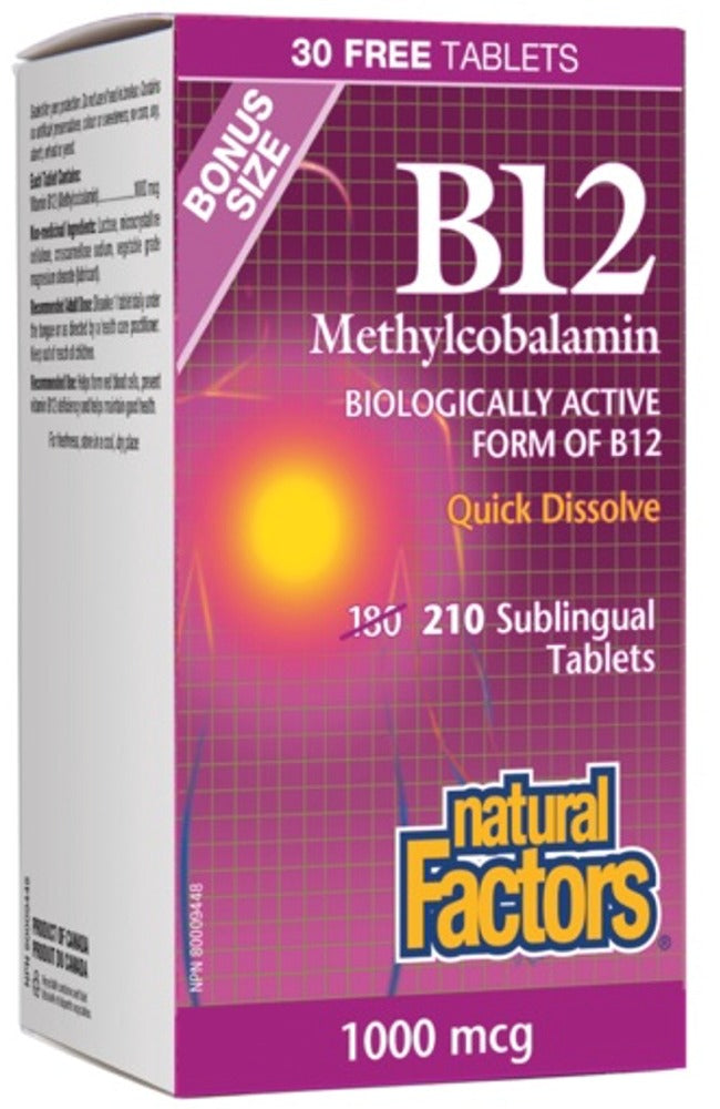NATURAL FACTORS B12 Methycobalamin Bonus (1000 mcg - 210 caps)