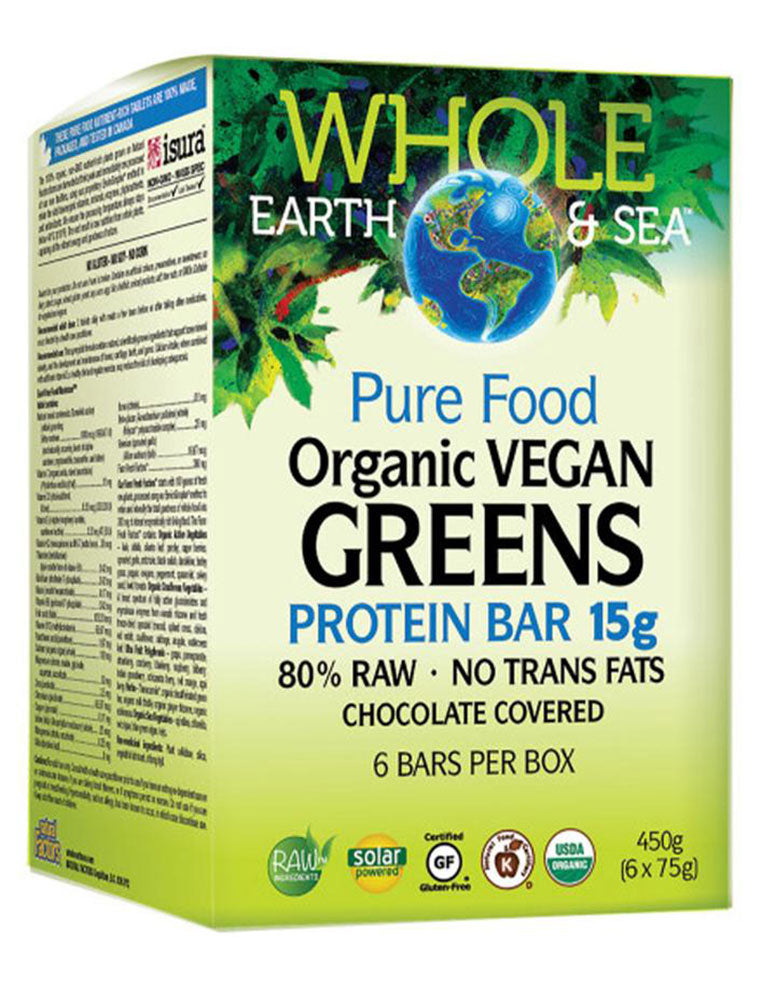 WHOLE EARTH & SEA Organic Vegan Greens Protein Bar (Chocolate - 6 Bars)
