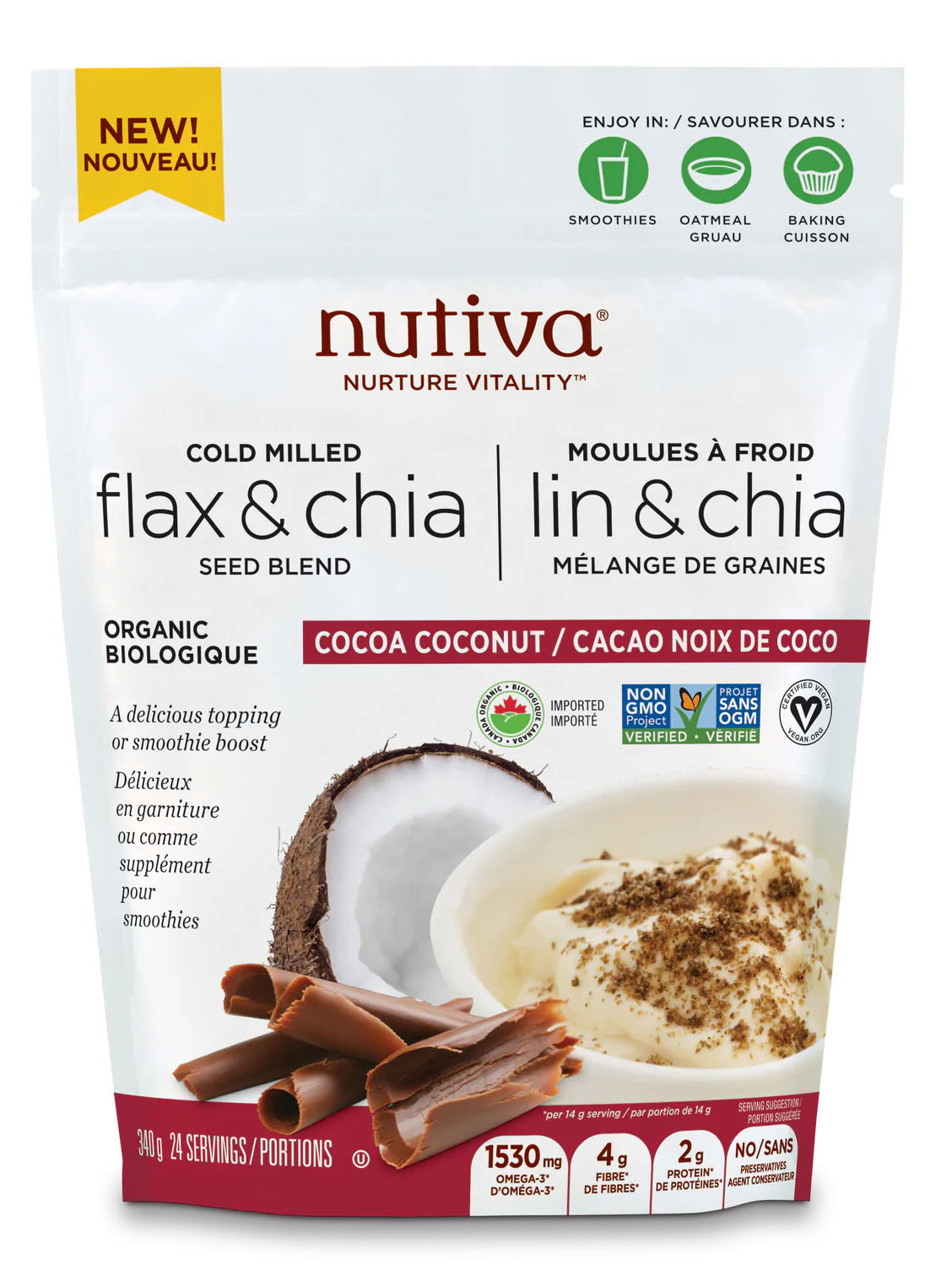 NUTIVA Cold Milled Flax & Chia (Cocoa Coconut - 340 gr)